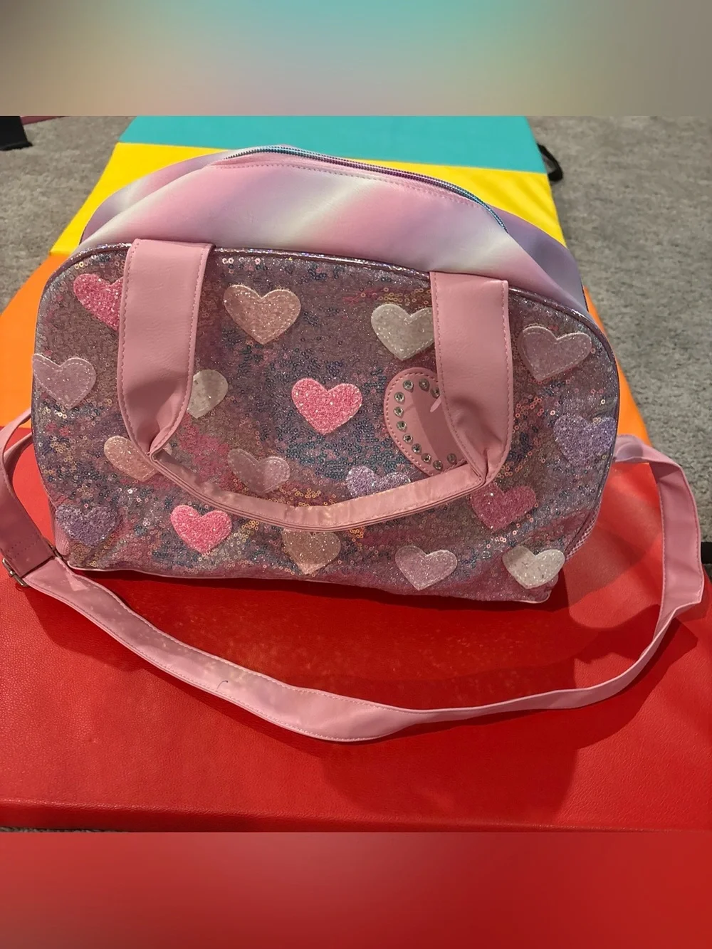 Pink Sequin Heart Duffle Bag - Girls' Travel Tote
